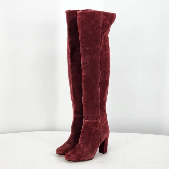 Halogen Noble Suede Over The Knee Burgundy Red Heeled Boots Size 5 - Picture 3 of 11
